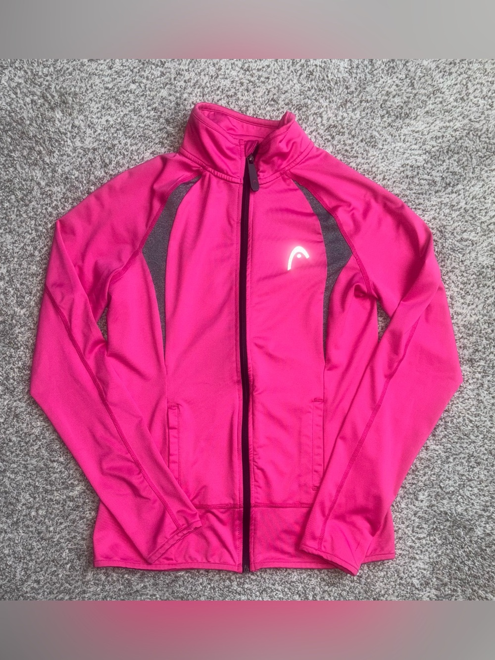Y2K Barbie Pink HEAD Athletic Zip Up Jacket Small Sporty Gym Girl Athleisure
